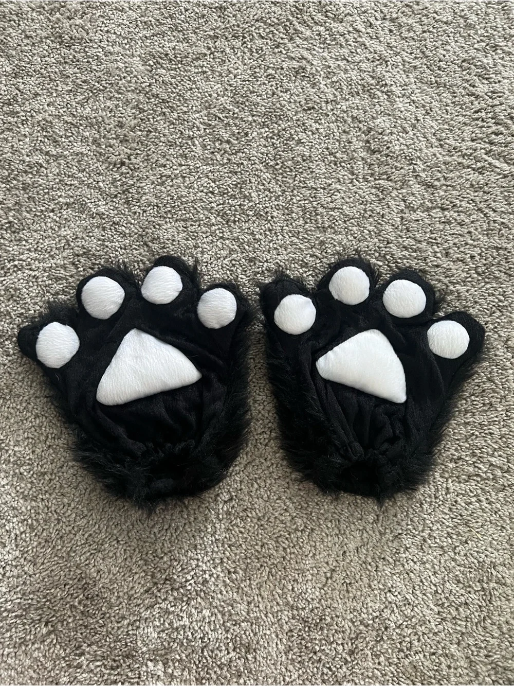 Furry Mitten Black and White Cat Paws
